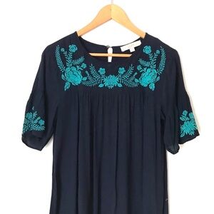 LOFT Navy Blue Embroidered Dress – Size L